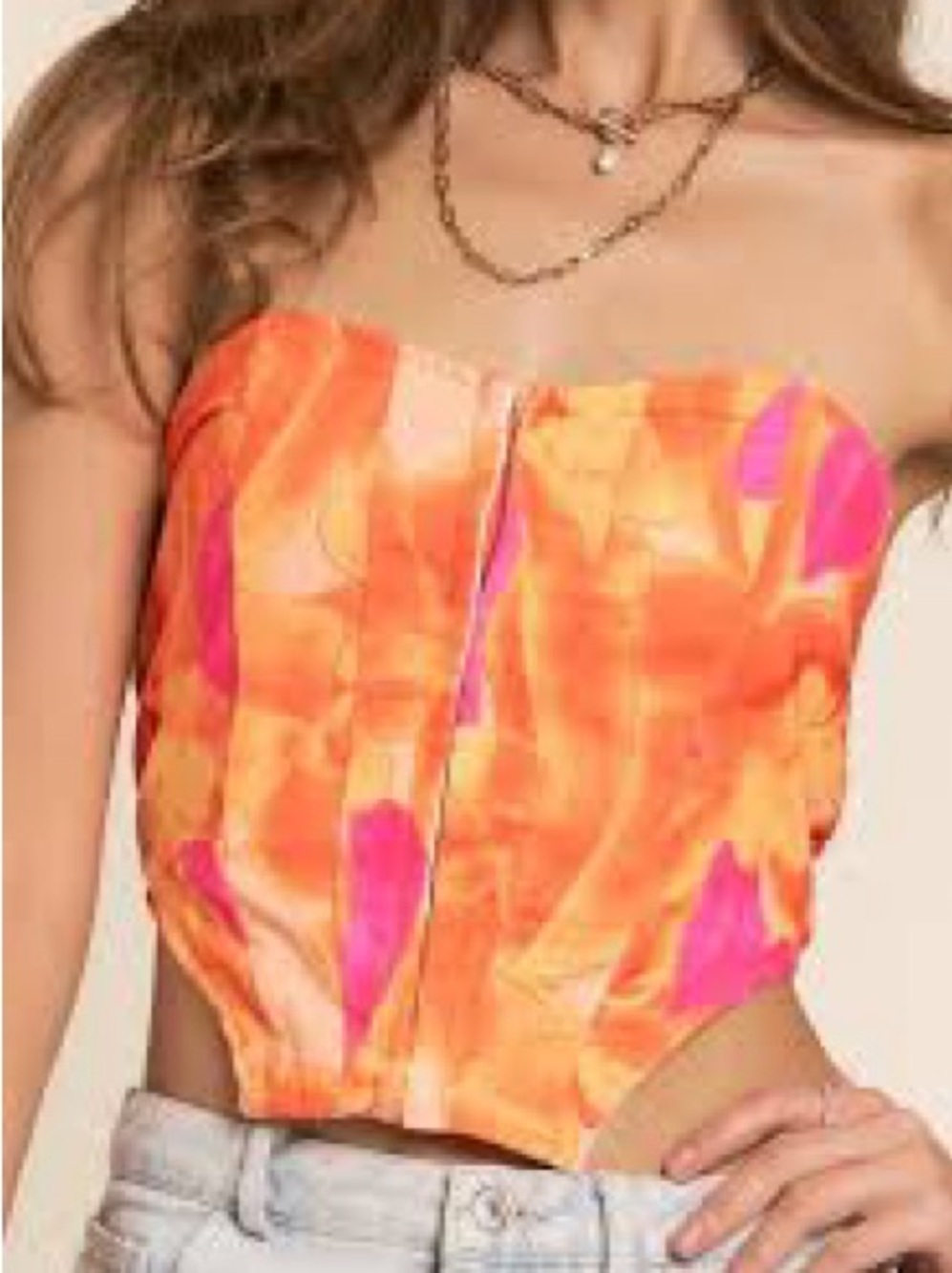 Strapless pink and orange corset top